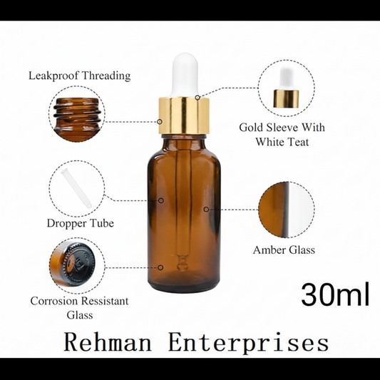 30ml Amber Glass Dropper Bottle – Pack of 10 | Empty Refillable Bottles for Essential Oil, Serum & Cosmetics