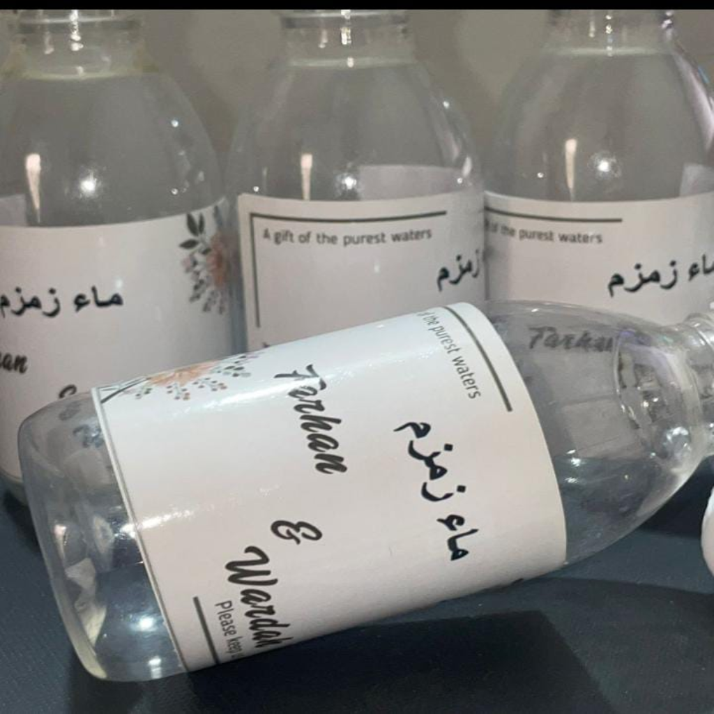120ml Zam Zam Water Bottle Gift Bundle – Pack of 25 | With Customized Stickers & 5x7" Ziplock Bags | Hajj & Umrah Gift Set