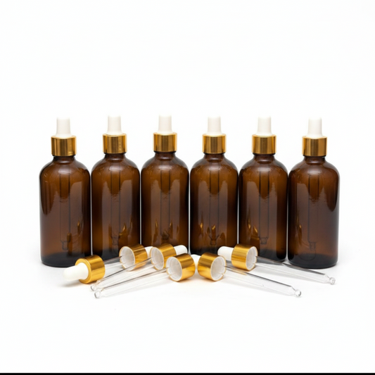 100ml Amber Glass Dropper Bottle – Pack of 12 | Empty Refillable Bottles for Essential Oil, Serum & Cosmetics