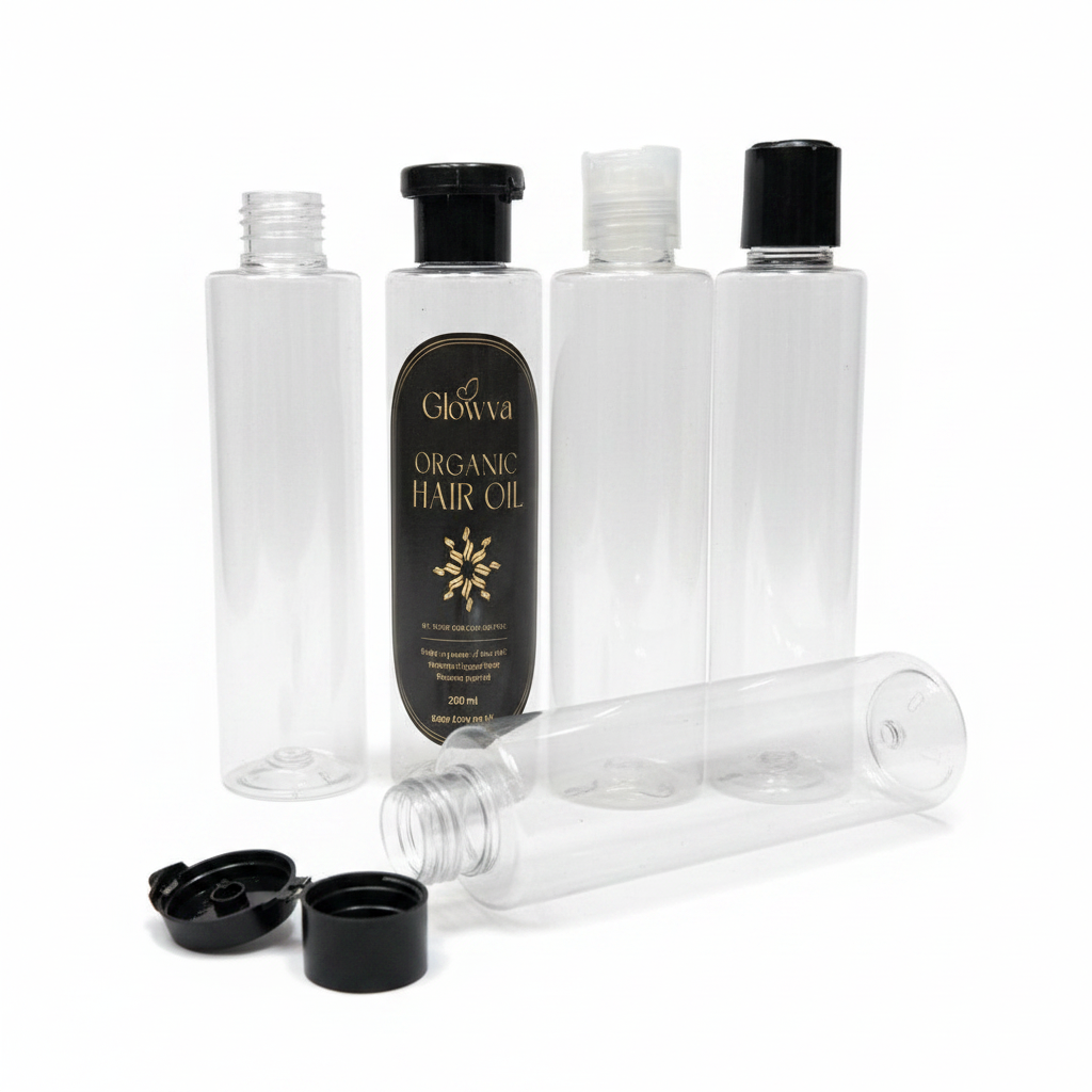 200ml Clear Plastic Flip Cap Bottle – Pack of 24 | Empty Refillable Bottles for Hair Oil, Lotion & Cosmetics
