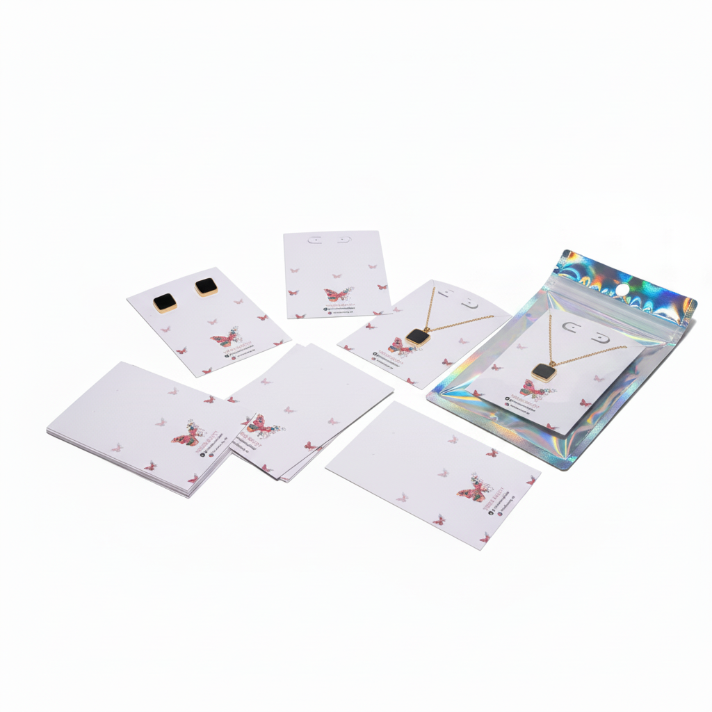 Custom Jewelry Branding Bundle – 50 Jewelry Cards + Thank You Cards + Stickers + Sealer Stickers | Fully Custom by Rehman Enterprises