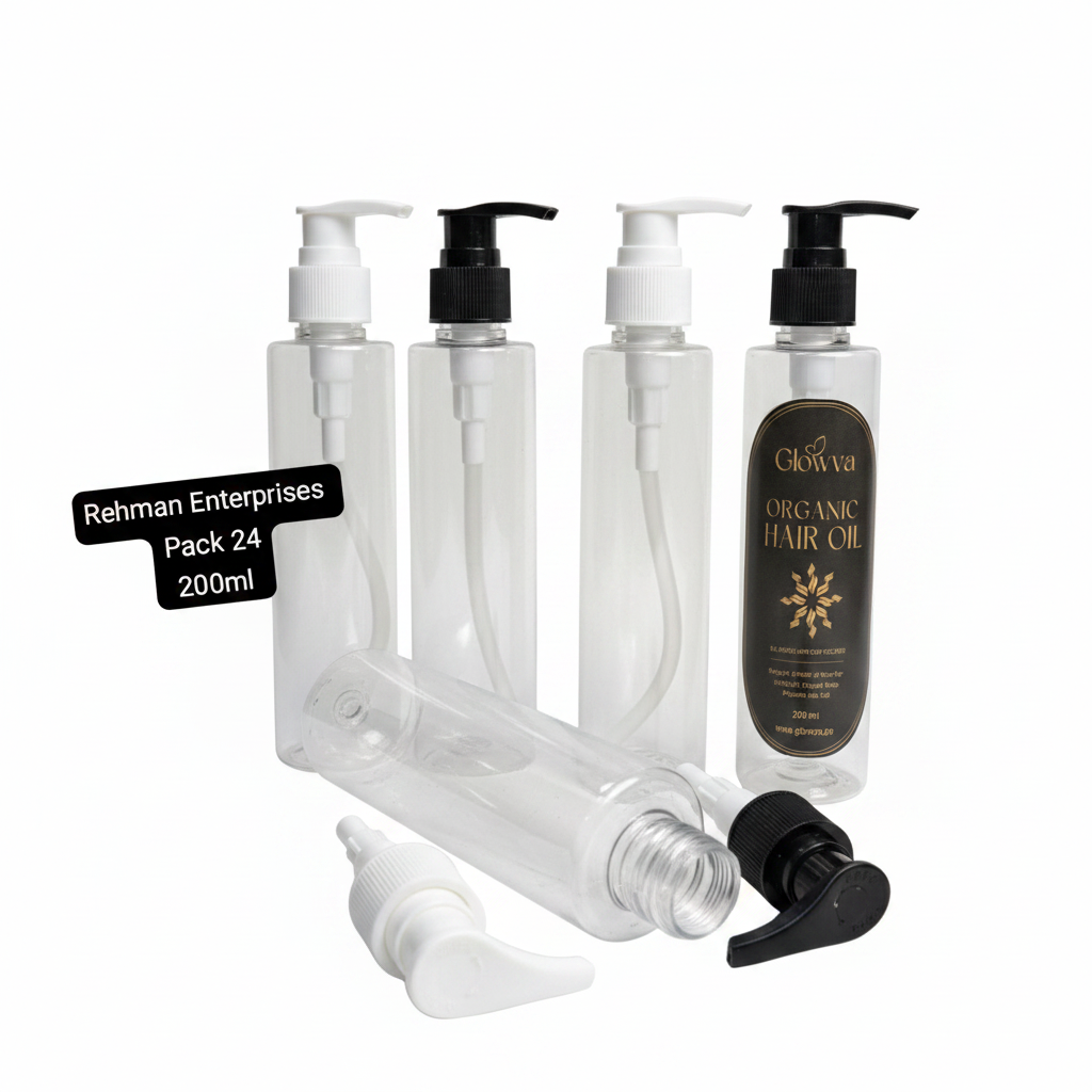 200ml Clear Plastic Pump Bottle – Pack of 24 | Empty Refillable Bottles for Hair Oil, Shampoo, Lotion & Cosmetics