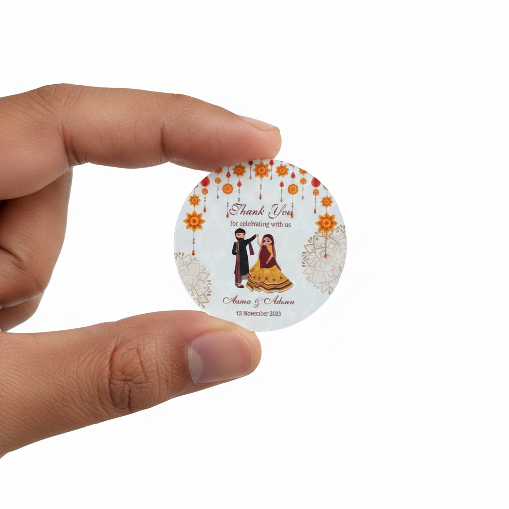 100 Pcs Round Wedding & Mehndi Favor Stickers – 1.5 Inch Diameter