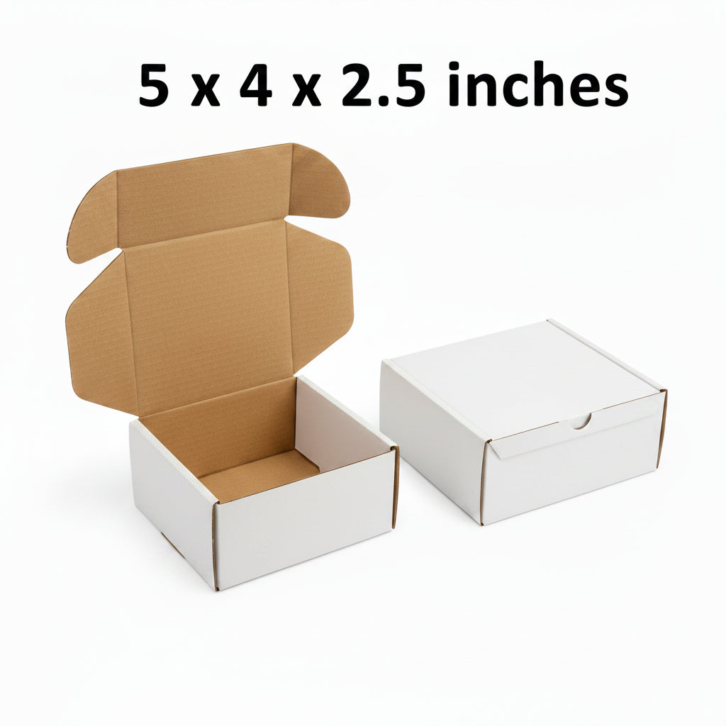 White Courier Mailer Box (5 x 4 x 2.5 Inches) – 3-Ply Corrugated Shipping Box for Cosmetics & Jewelry