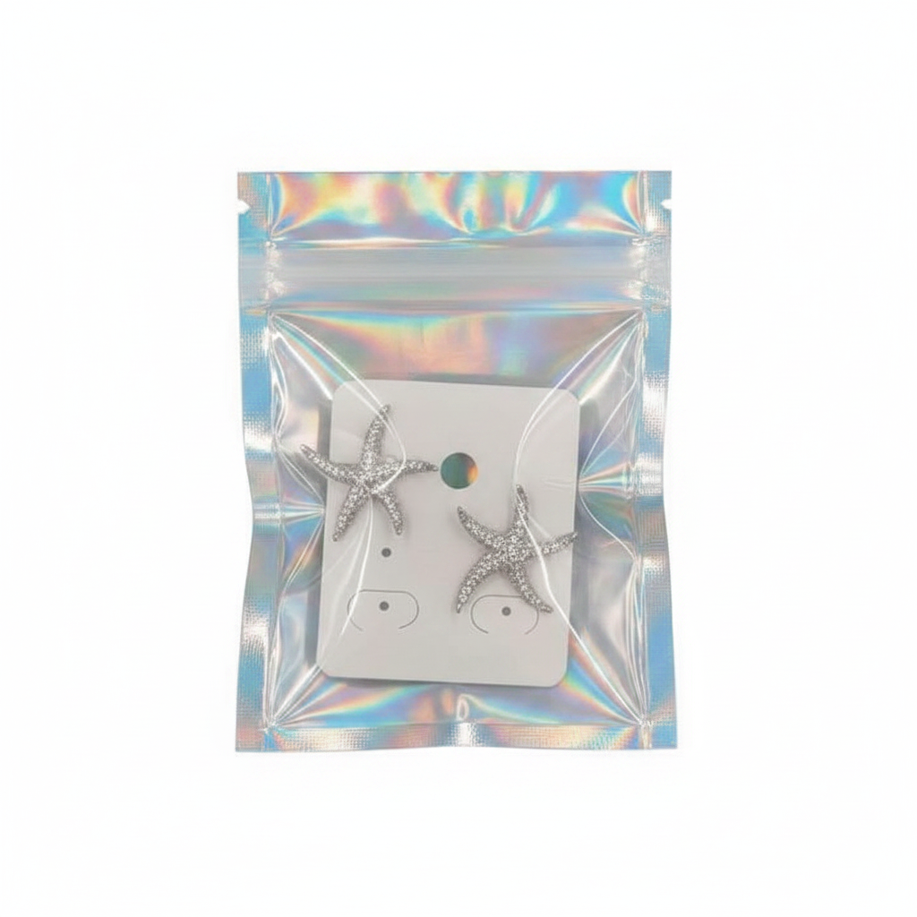 Holographic Ziplock Bag with Clear Front Window – Reusable Sealed Bags for Jewelry, Cosmetics & Accessories