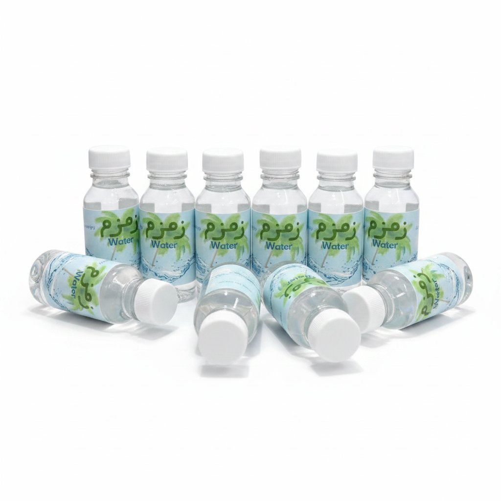 60ml Empty Zam Zam Plastic Bottle – Pack of 24 | Hajj & Umrah Gift Bottles with White Cap