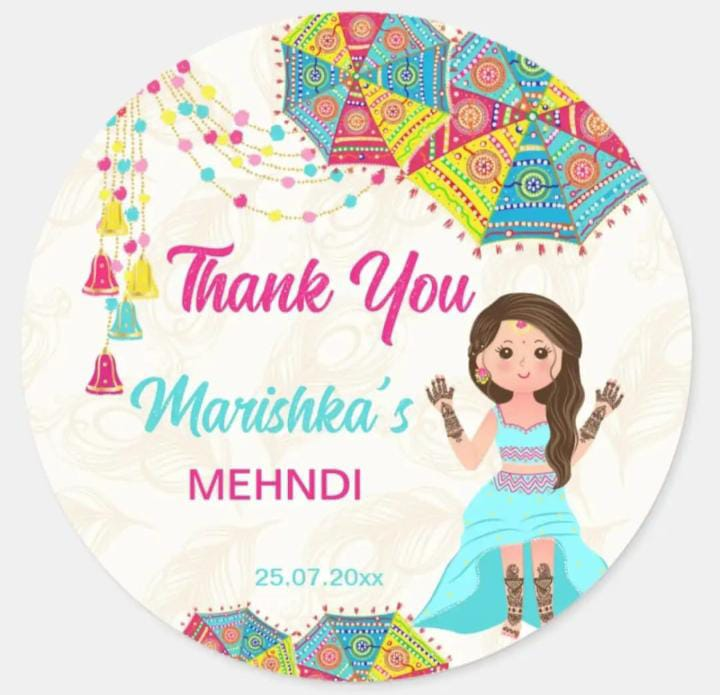 100 Pcs Round Wedding & Mehndi Favor Stickers – 1.5 Inch Diameter