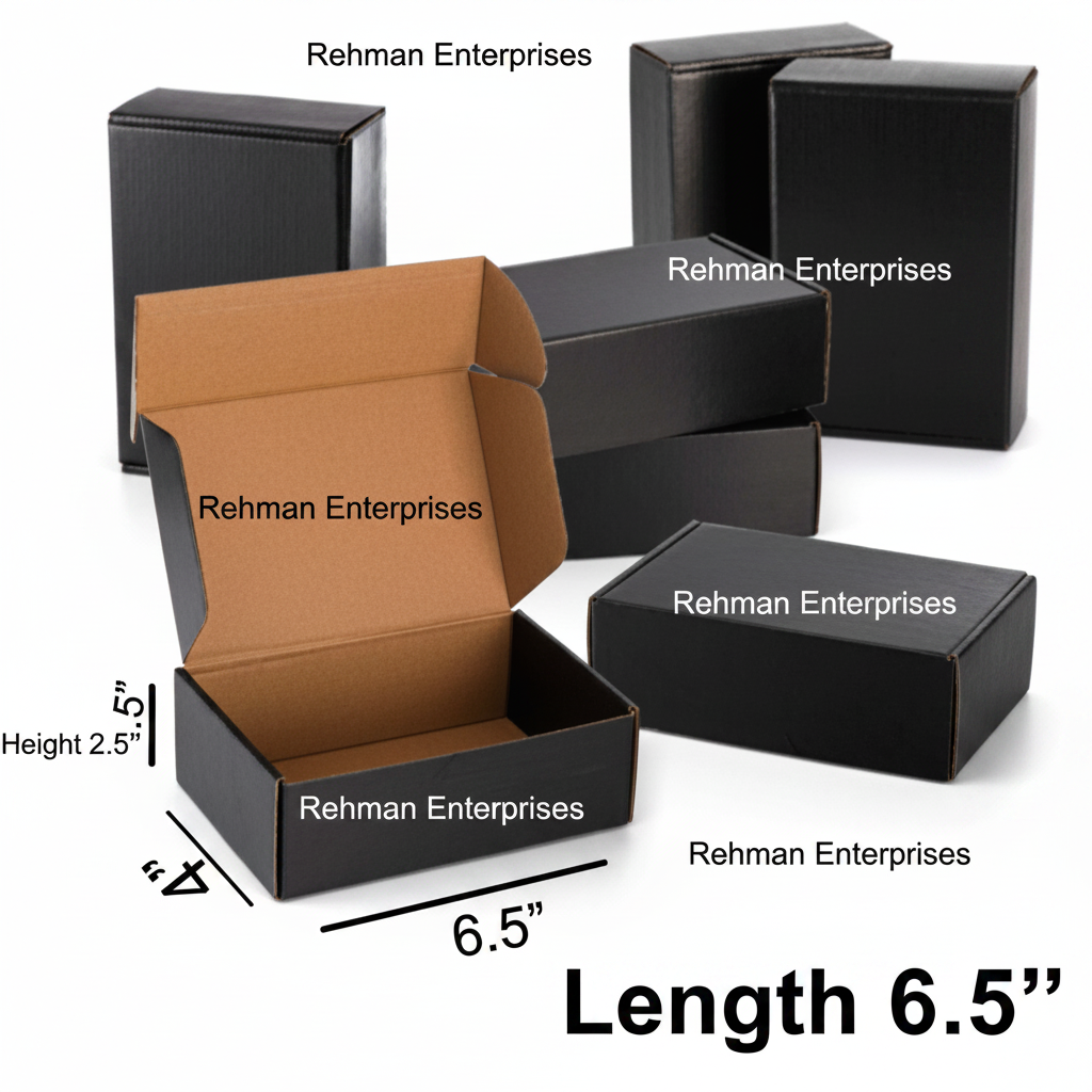 Black Laminated Corrugated Box (6.5 x 4 x 2.5 Inches) – Premium Packaging for Accessories & Jewelry