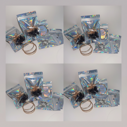 Holographic Ziplock Bag with Clear Front Window – Reusable Sealed Bags for Jewelry, Cosmetics & Accessories