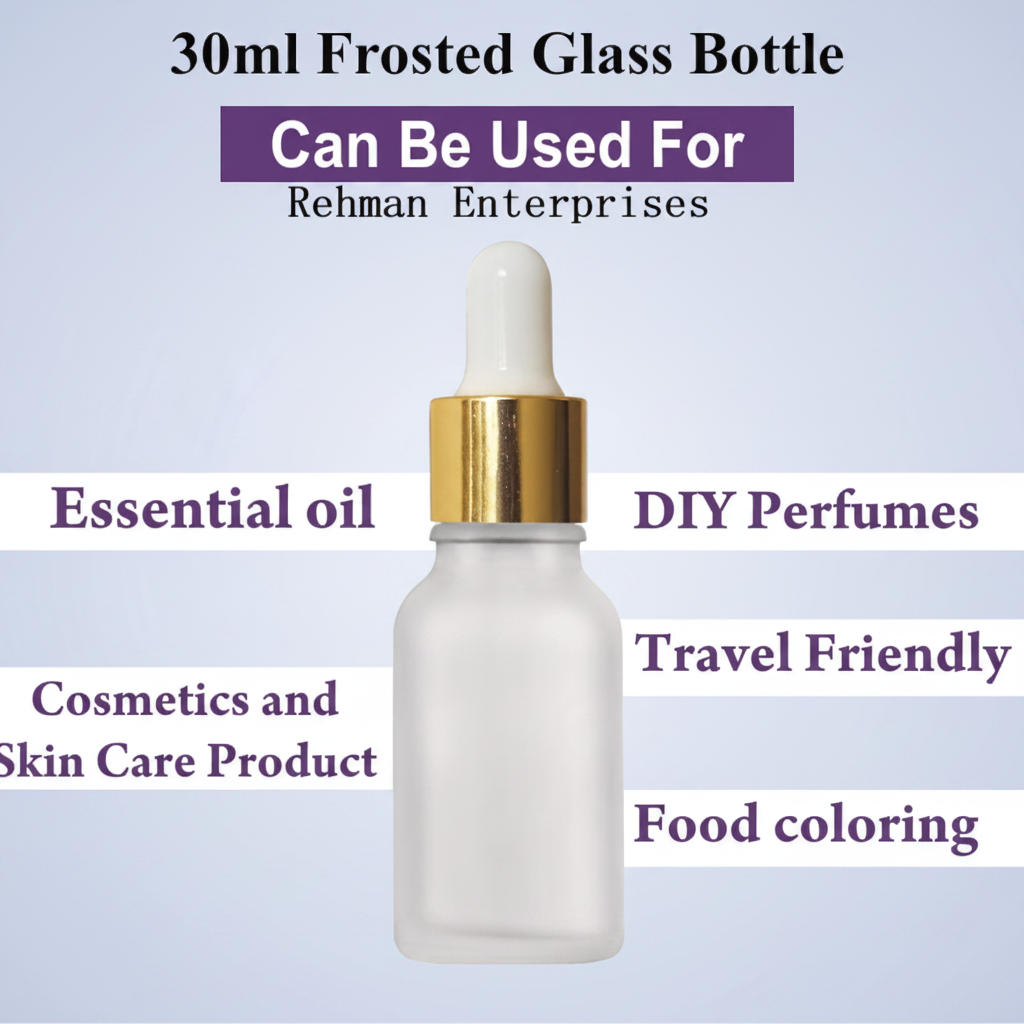 30ml Frosted Glass Dropper Bottle – Pack of 10 | Empty Refillable Serum & Essential Oil Bottles with Gold Cap