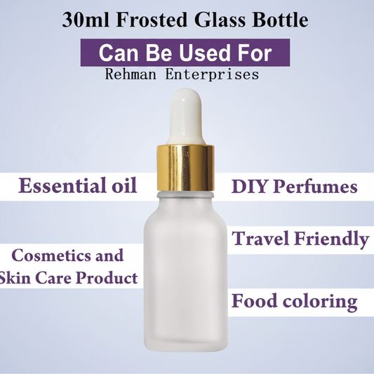 30ml Frosted Glass Dropper Bottle – Pack of 10 | Empty Refillable Serum & Essential Oil Bottles with Gold Cap