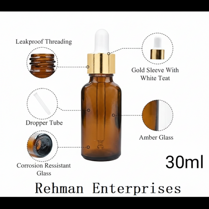 30ml Amber Glass Dropper Bottle – Pack of 10 | Empty Refillable Bottles for Essential Oil, Serum & Cosmetics