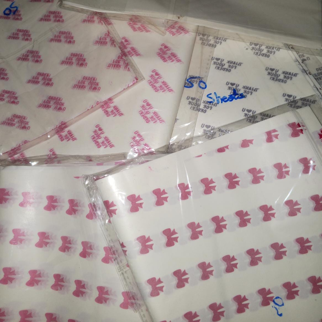 Printed Butter Paper Sheets – Pack of 100 | 9x14 Inch Thank You For Your Order & Bow Design | Food-Safe Packaging Paper