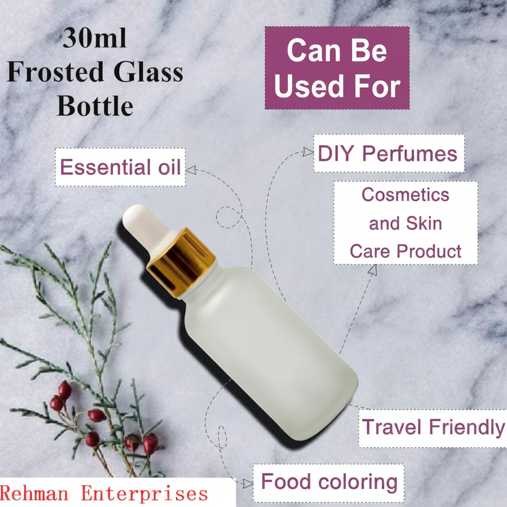 30ml Frosted Glass Dropper Bottle – Pack of 10 | Empty Refillable Serum & Essential Oil Bottles with Gold Cap