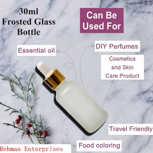 30ml Frosted Glass Dropper Bottle – Pack of 10 | Empty Refillable Serum & Essential Oil Bottles with Gold Cap