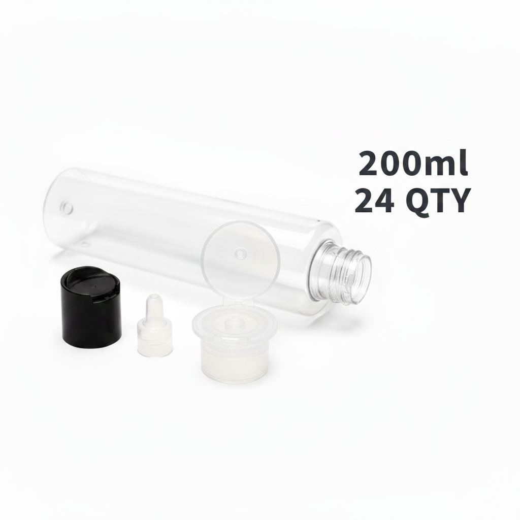 200ml Clear Plastic Flip Cap Bottle – Pack of 24 | Empty Refillable Bottles for Hair Oil, Lotion & Cosmetics