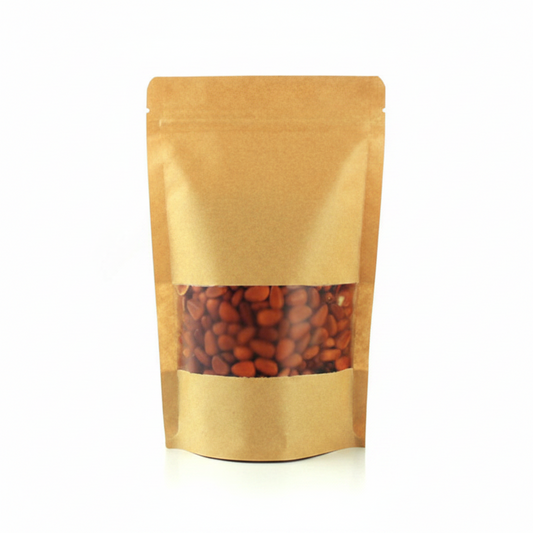 Brown Kraft Paper Zip Lock Stand Up Pouch with Window – Food Grade Packaging for Dry Foods, Snacks & Spices
