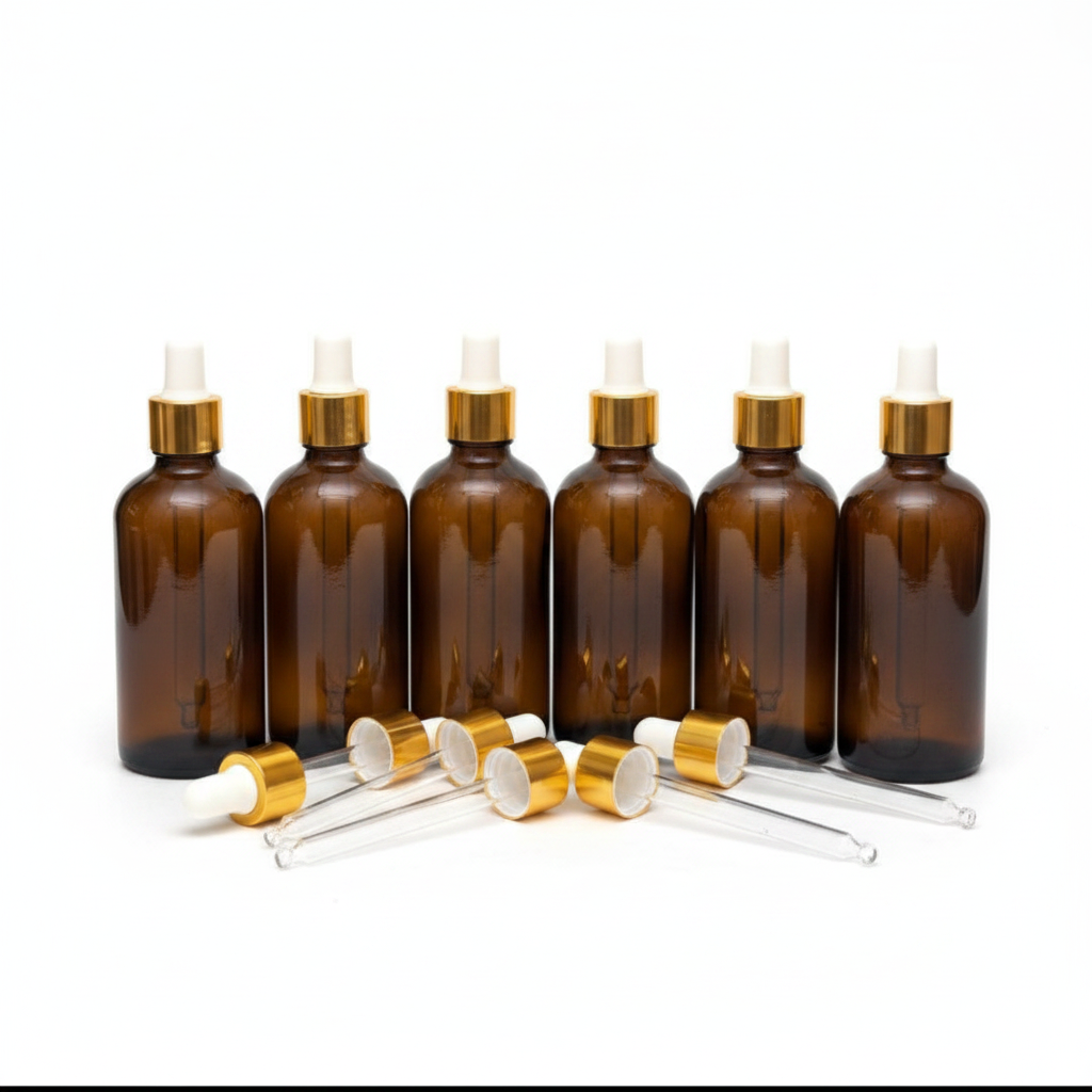 100ml Amber Glass Dropper Bottle – Pack of 12 | Empty Refillable Bottles for Essential Oil, Serum & Cosmetics