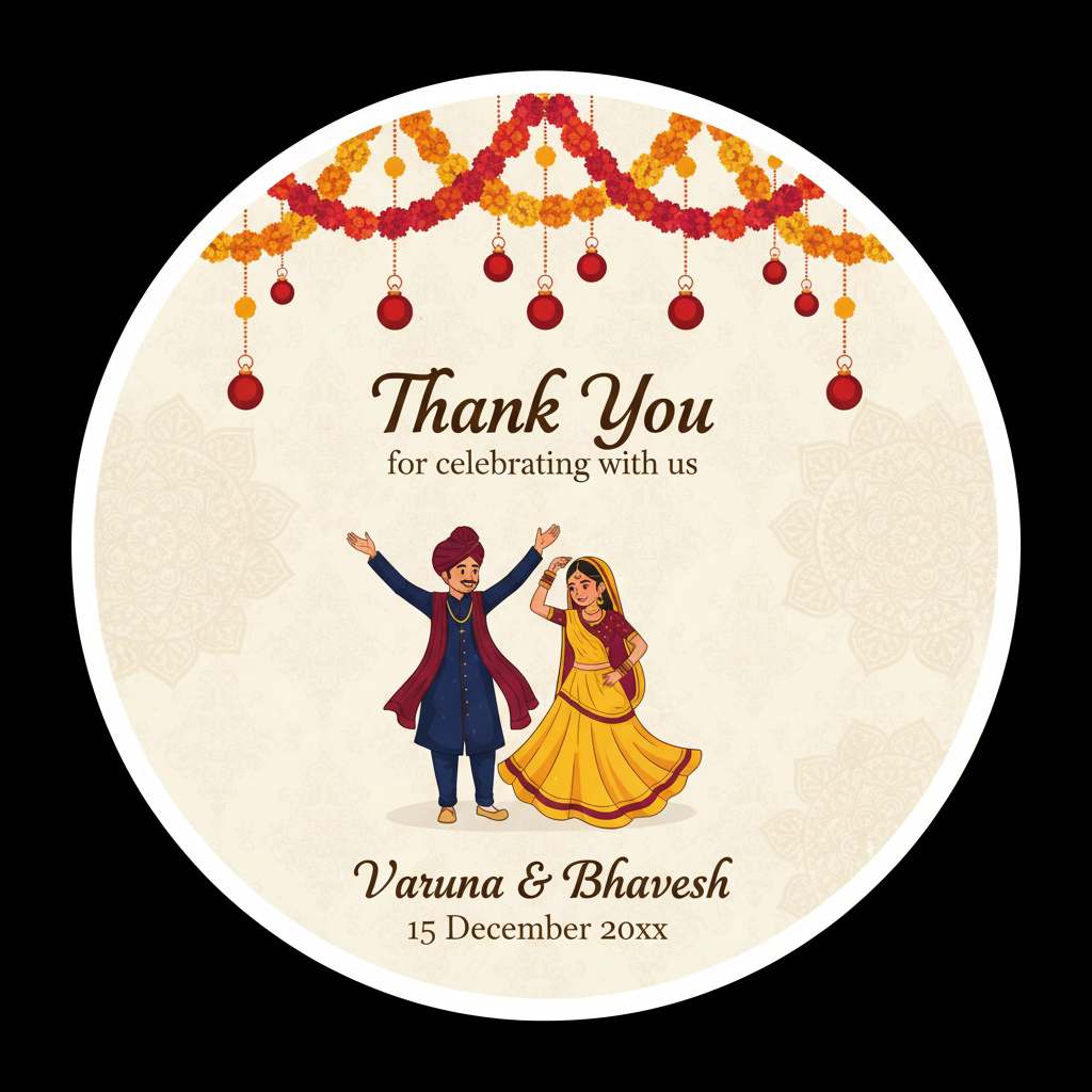 100 Pcs Round Wedding & Mehndi Favor Stickers – 1.5 Inch Diameter