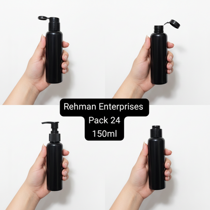 150ml Black Plastic Flip Cap Bottle – Pack of 24 | Premium Empty Bottles for Hair Oil, Serum & Shampoo