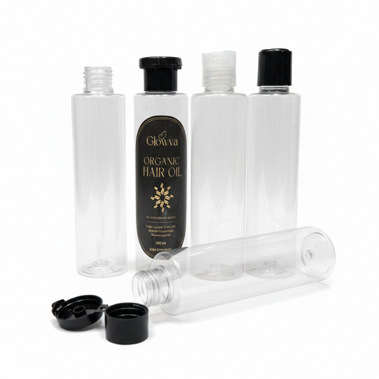 200ml Clear Plastic Flip Cap Bottle – Pack of 24 | Empty Refillable Bottles for Hair Oil, Lotion & Cosmetics