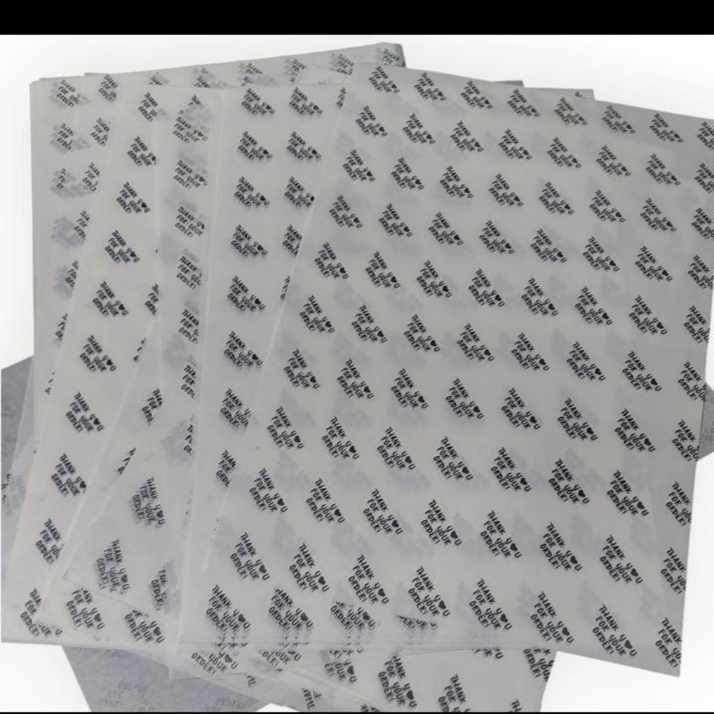 Printed Butter Paper Sheets – Pack of 100 | 9x14 Inch Thank You For Your Order & Bow Design | Food-Safe Packaging Paper