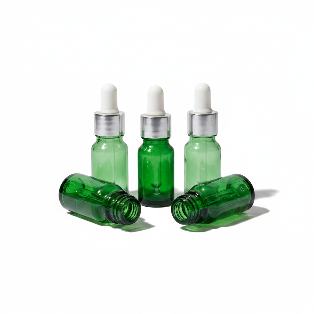 10ml Green Glass Dropper Bottle – Pack of 24 | Empty Refillable Bottles for Essential Oil, Serum & Perfume