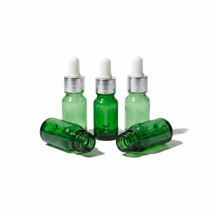10ml Green Glass Dropper Bottle – Pack of 24 | Empty Refillable Bottles for Essential Oil, Serum & Perfume