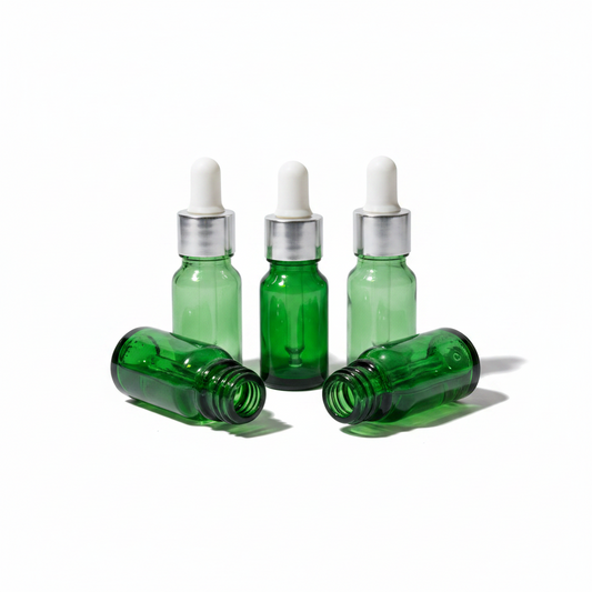 10ml Green Glass Dropper Bottle – Pack of 24 | Empty Refillable Bottles for Essential Oil, Serum & Perfume