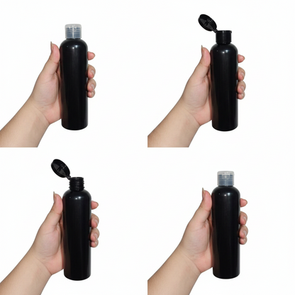200ml Black Plastic Flip Cap Bottle – Pack of 24 | Premium Empty Bottles for Hair Oil, Serum & Shampoo