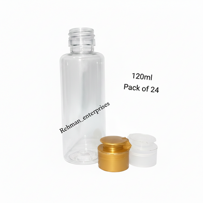 120ml Clear Plastic Twist Cap Bottle – Pack of 24 | Empty Refillable Bottles for Hair Oil, Serum & Shampoo