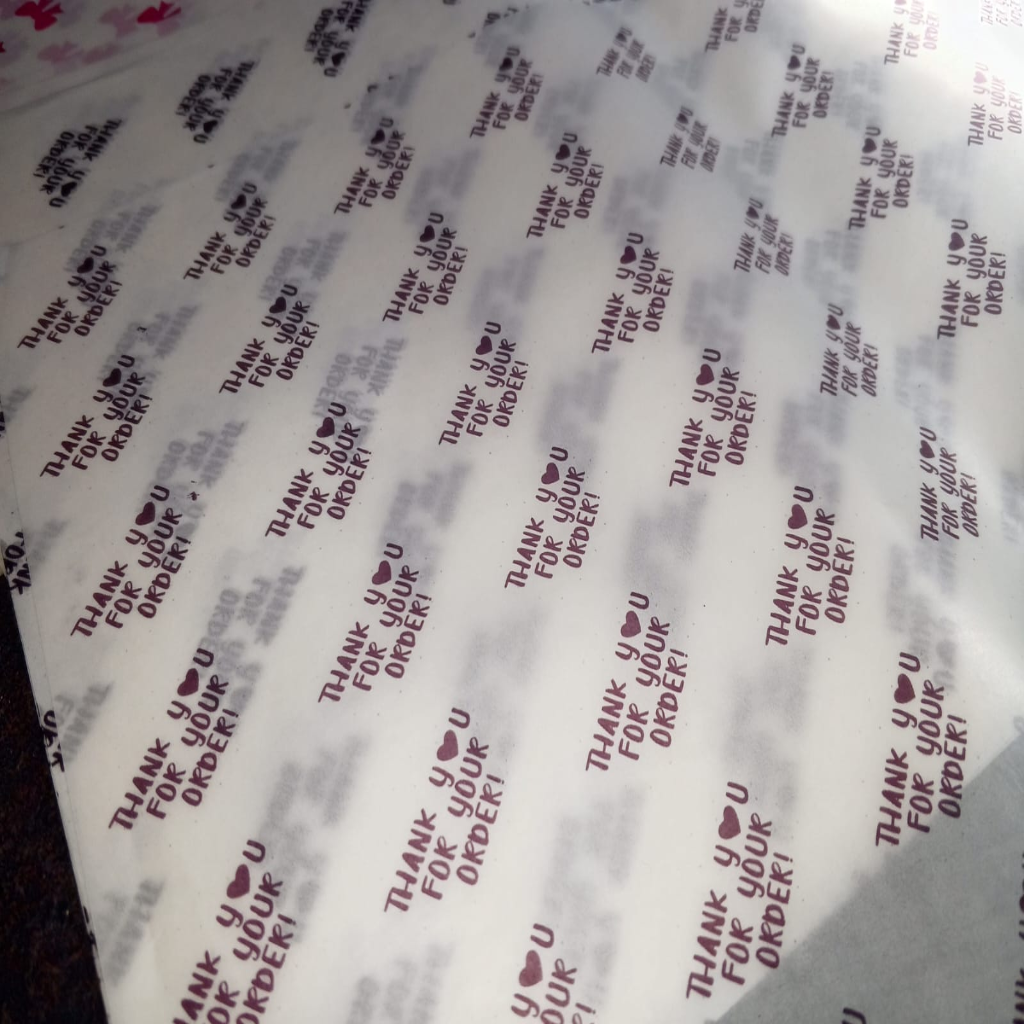 Printed Butter Paper Sheets – Pack of 100 | 9x14 Inch Thank You For Your Order & Bow Design | Food-Safe Packaging Paper