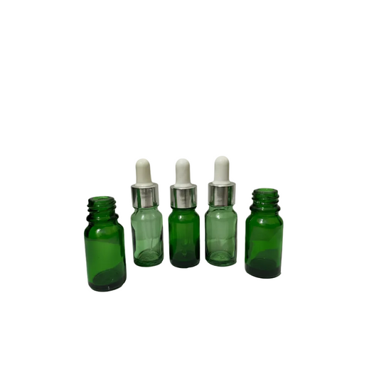 10ml Green Glass Dropper Bottle – Pack of 24 | Empty Refillable Bottles for Essential Oil, Serum & Perfume
