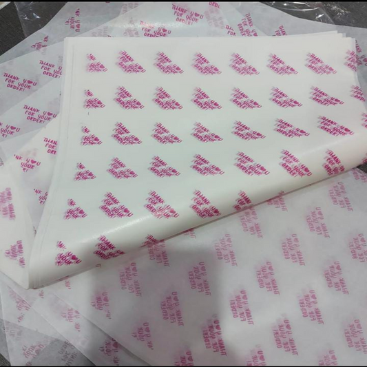 Printed Butter Paper Sheets – Pack of 100 | 9x14 Inch Thank You For Your Order & Bow Design | Food-Safe Packaging Paper
