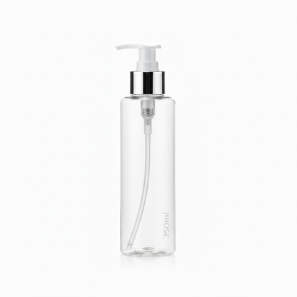 250ml Clear Plastic Pump Bottle with Silver Ring – Pack of 24 | Empty Refillable Bottles for Shampoo, Lotion & Cosmetics