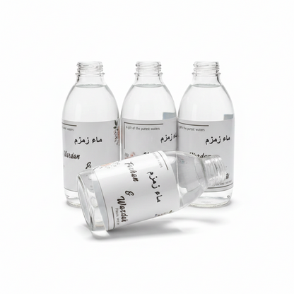 Aab-e-Zam Zam Empty Water Bottles 120ml with Custom Stickers & Zip Lock Bags – Pack of 25