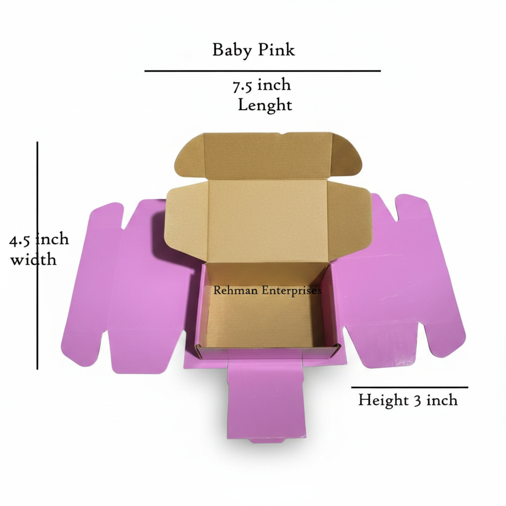 Baby Pink Laminated Corrugated Box (7.5 x 4.5 x 3 Inches) – Premium Packaging for Jewelry & Accessories