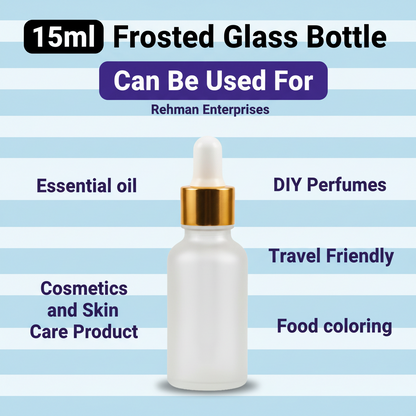 15ml Frosted Glass Dropper Bottle – Pack of 10 | Empty Refillable Serum, Essential Oil & Perfume Bottles with Gold Cap