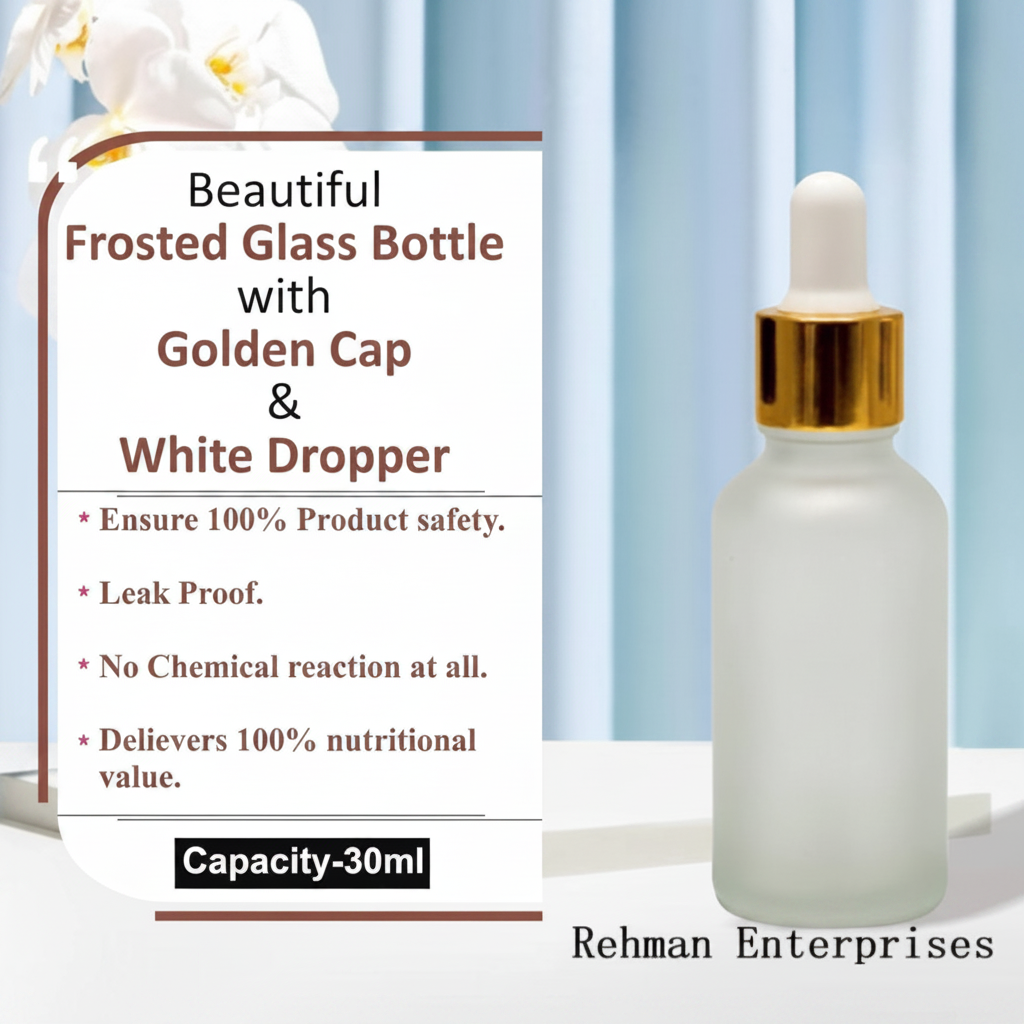 30ml Frosted Glass Dropper Bottle – Pack of 10 | Empty Refillable Serum & Essential Oil Bottles with Gold Cap