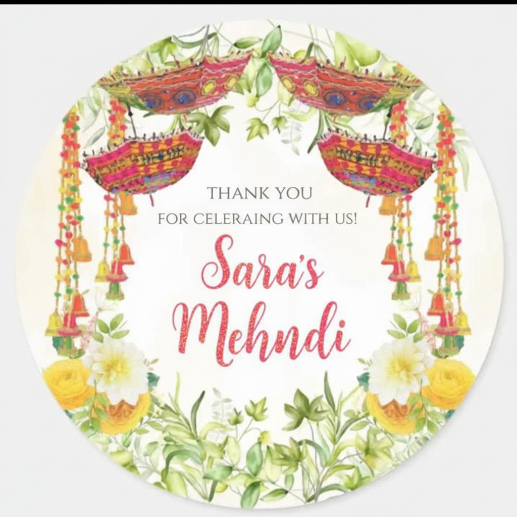 100 Pcs Round Wedding & Mehndi Favor Stickers – 1.5 Inch Diameter