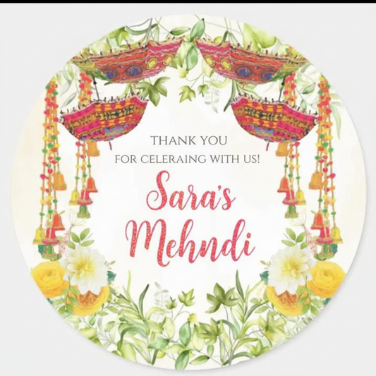 100 Pcs Round Wedding & Mehndi Favor Stickers – 1.5 Inch Diameter