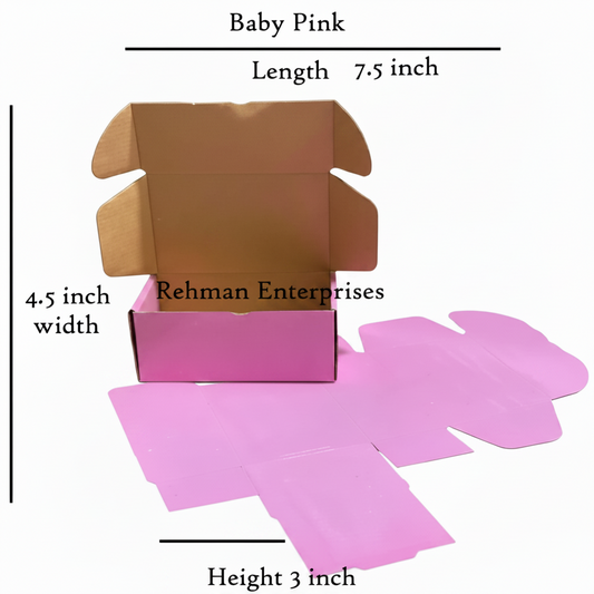 Baby Pink Laminated Corrugated Box (7.5 x 4.5 x 3 Inches) – Premium Packaging for Jewelry & Accessories