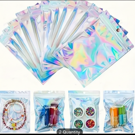Holographic Ziplock Bag with Clear Front Window – Reusable Sealed Bags for Jewelry, Cosmetics & Accessories