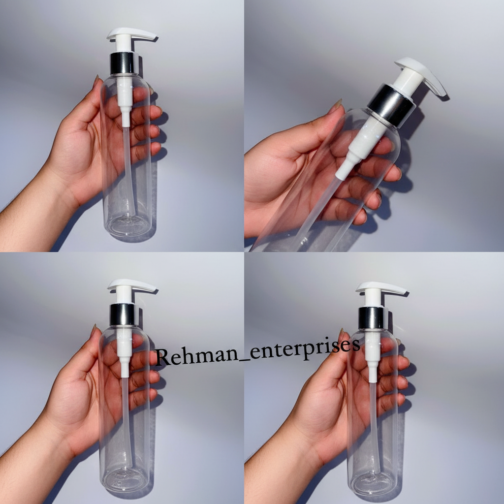 250ml Clear Plastic Pump Bottle with Silver Ring – Pack of 24 | Empty Refillable Bottles for Shampoo, Lotion & Cosmetics