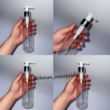 250ml Clear Plastic Pump Bottle with Silver Ring – Pack of 24 | Empty Refillable Bottles for Shampoo, Lotion & Cosmetics