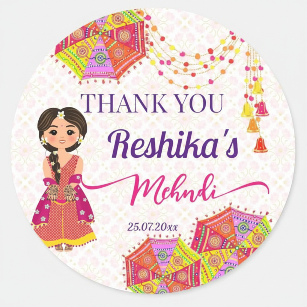 100 Pcs Round Wedding & Mehndi Favor Stickers – 1.5 Inch Diameter
