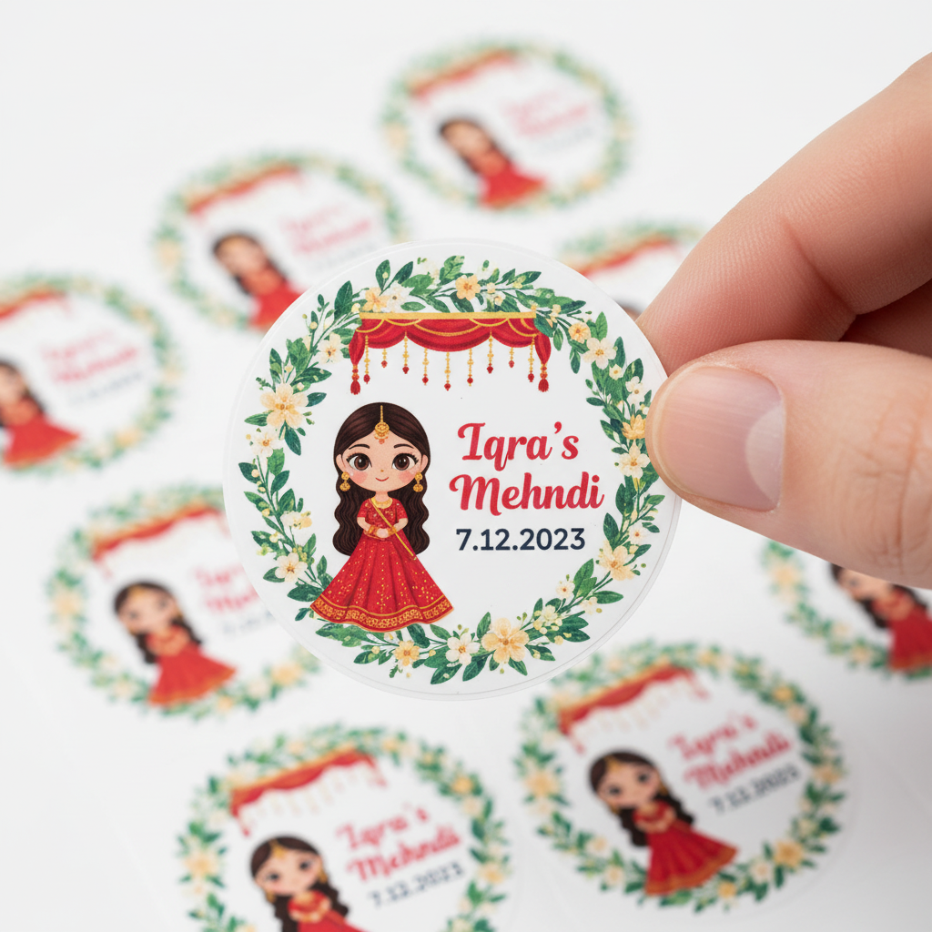 100 Pcs Round Wedding & Mehndi Favor Stickers – 1.5 Inch Diameter
