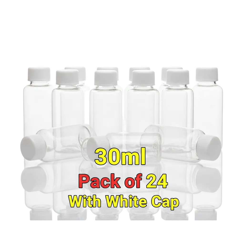 30ml Empty Zam Zam Plastic Bottle – Pack of 24 | Hajj & Umrah Gift Bottles with White Cap