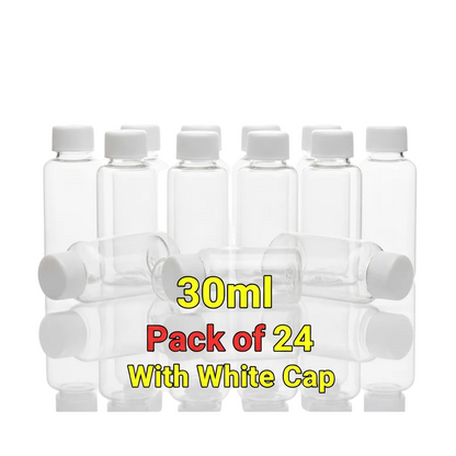 30ml Empty Zam Zam Plastic Bottle – Pack of 24 | Hajj & Umrah Gift Bottles with White Cap