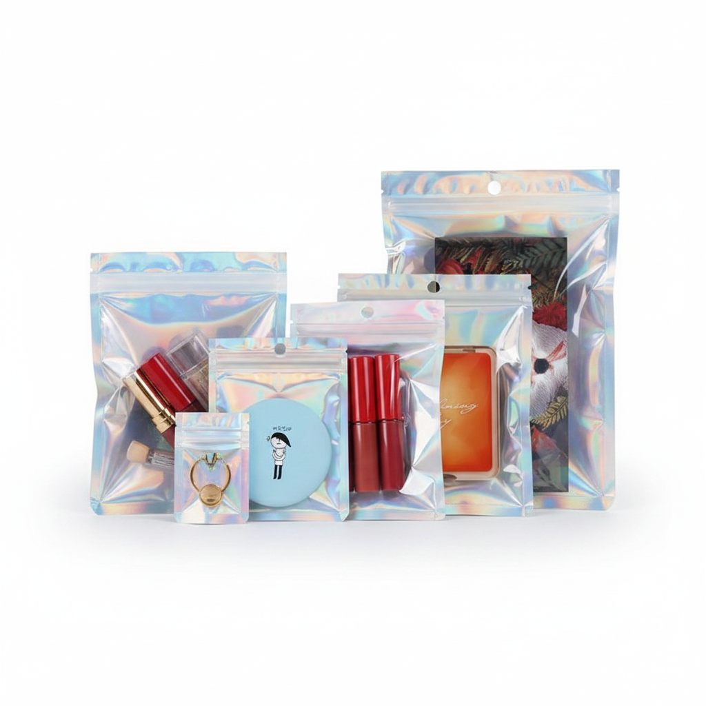 Holographic Ziplock Bag with Clear Front Window – Reusable Sealed Bags for Jewelry, Cosmetics & Accessories